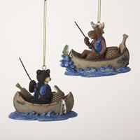 A0881 Fishing Moose/Black Bear in Canoe Ornament